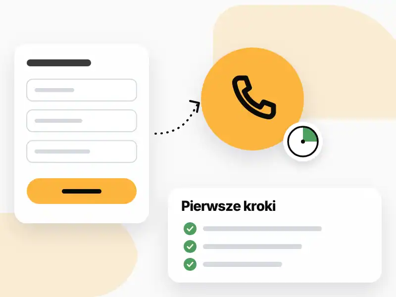 Aktualizacja i wsparcie 9 Zgłoszenie z formularza i telefon od opiekuna, obok lista pierwszych kroków