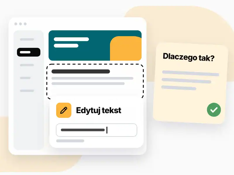 Serwis Internetowy 11 Panel edycji strony z kartą edytuj tekst i notatką wyjaśniającą decyzje projektowe